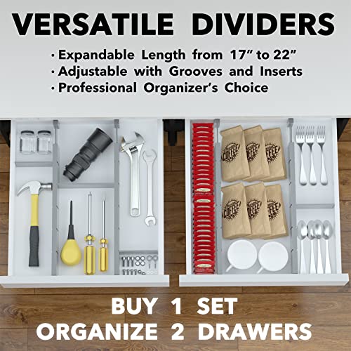 SpaceAid Bamboo Drawer Dividers with Inserts and Labels, Kitchen Adjustable Drawer Organizers, Expandable Organization for Home, Office, Dressers, 4 Dividers with 9 Inserts (17"-22" Gray) - color: GRAY, size: 2.35''H, 17''-22''L, 4 Dividers