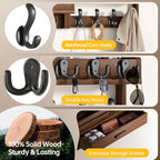 Wall Mounted Coat Rack with Shelf & Drawer, Heavy Duty Solid Wood Entryway Organizer, 29’’ Coat Rack Wall Mount with 12 Metal Hooks, Key & Mail Holder for Living Room, Bedroom