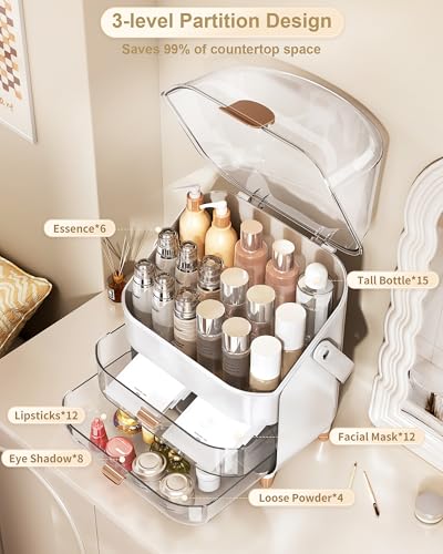 Makeup Organizer Countertop, Skincare Holder Bathroom Counter Organizer, Storage Box Cosmetic Display Cases, Teen Girl Gifts Make up Organizers for Vanity, Dresser (Rose Gold) - color: Rose Gold