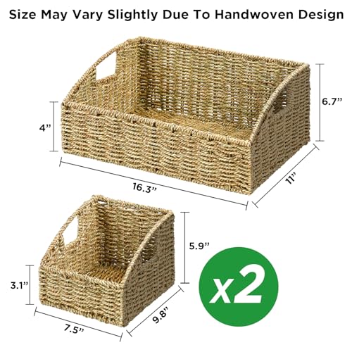 Ollieroo Rattan Storage Baskets, Handwoven Wicker Storage Bins with Built-in Handles, Storage Container Baskets for Shelves, Bedroom, Bathroom, Laundry Room or Kitchen(Green) - color: Green