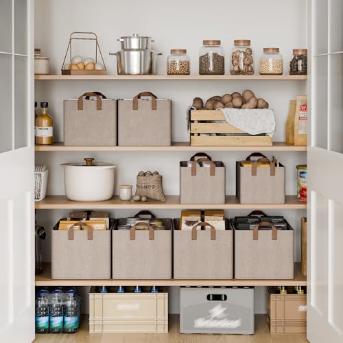 StorageWorks Storage Bins, Fabric Storage Bins for Shelves, Storage Baskets with Metal Frame, Closet Baskets and Bins with Handles, Brown and Beige, 2-Pack - color: Brown and Beige, size: 14 ¾" L x 10 ¼" W x 8 ¼" H