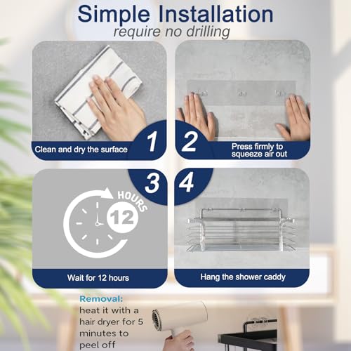 Strong Adhesive Shower Caddy Replacement, 6 Pack No Drill Adhesive Hooks for Bathroom & Kitchen Rack, Holds 40lbs, Waterproof & Transparent Strips for Tile, Glass, Smooth Walls - color: 6 PCS