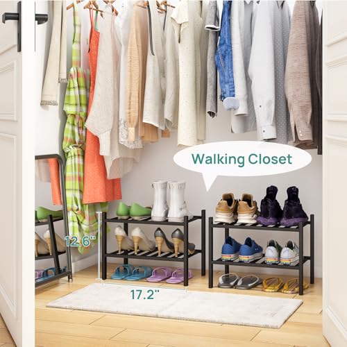 viewcare Black Small Shoe Rack for Entryway,2-Tier Bamboo Shoe Organizer for Hallway Closet, Free Standing Shoe Racks for Indoor Outdoor - color: Black, size: 2-Tier_Samll