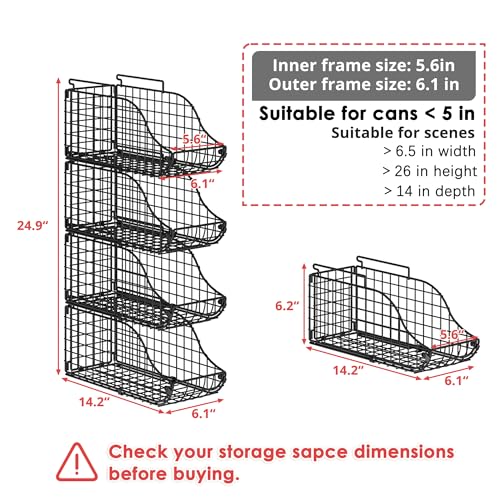 Sonyabecca 4-Pack Stackable Canned Food Organizer with Handles for Kitchen, Soda Can Organizer for Pantry Shelves, Wire Cabinet Shelf for Can Storage, Foldable Soda Dispenser, Patent Pending, Black - color: Black, size: 4 Pack