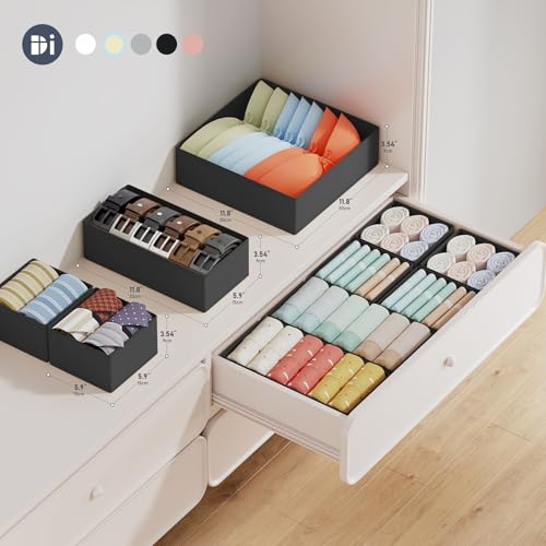 DIMJ Drawer Organizer Clothes Storage - 18 Pack Baby Dresser Organizer for Nursery, Foldable Closet Drawer Organizer Bins for Bedroom Organization, Fabric Storage Dividers for Socks, Underwears, Bras - color: Black, size: 18 Pack