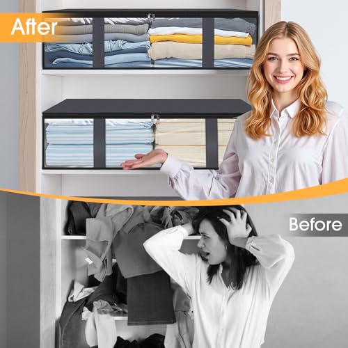 StorageRight Under Bed Storage Bags 4 Pack, 40L Large Clothes & Comforter Storage Containers with Clear Window, Breathable Fabric Organizer for Blankets, Bedding, Seasonal Clothing, Grey - color: Gray, size: 4 Pack