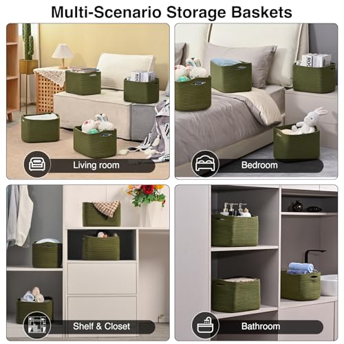 ICERZCZ Storage Basket for Shelves, Small Baskets for Organizing, Woven Cotton Rope Baskets for Storage, Book Basket, Decorative Shelf Basket, 12.5"Lx9.1''Wx7.9''H (4 Packs) Green - color: Green, size: 12.5"(l)×9.1"(w)×7.9"(h)