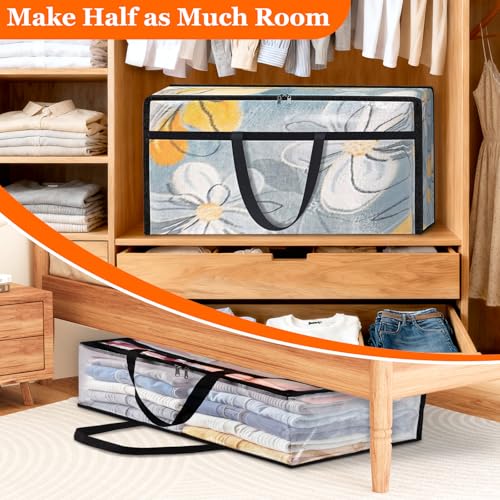 TasticTotes 6 Pack Long Clear Storage Bags for Comforter, Clothes & Bedding, Plastic Blanket Storage with Zipper and Handle, Moving Bags, Closet Organizer and Under-Bed Storage (90L, 39.4"*7.1"*19.7") - size: 90L(39"*7"*20")