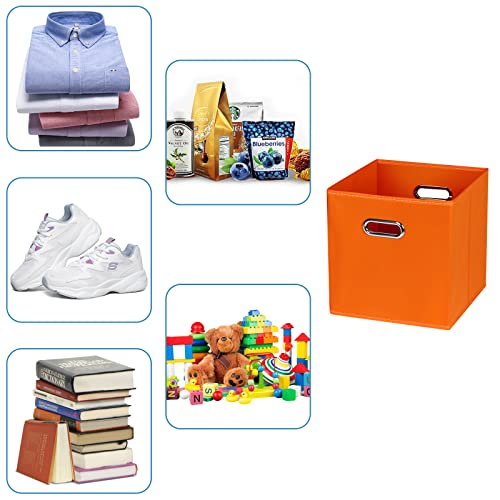 Black Fabric Cubby Storage Bins,13x13x13 Inches ,Cube Organizer Bin Foldable Storage Boxes with Dual Handles Fabric Organizer Box and collapsible Storage basket,Set of 6,Orange - color: Orange, size: 6 Pack
