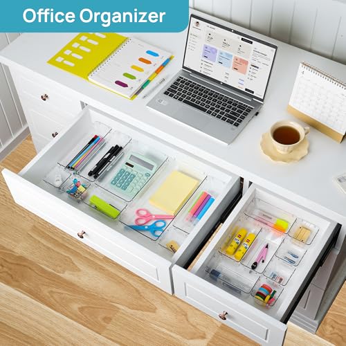 Vtopmart 88PCS Clear Plastic Drawer Organizers Set, 5-Size Versatile Bathroom Drawer Organizer Trays, Storage Bins for Makeup, Vanity, Kitchen Gadgets Utensils and Office