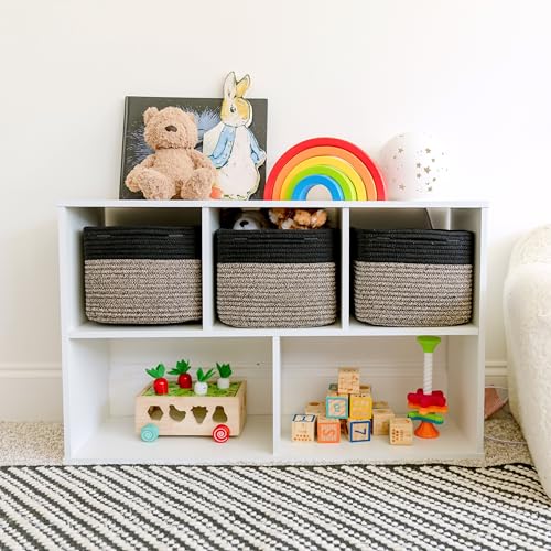 NaturalCozy Storage Cubes 9”x9”x7”Cotton Rope Woven Baskets for Organizing 3-Pack | 9 Inch Cube Storage Bin | Small Basket for Shelf Nursery, Pantry, Decorative Plant, Bathroom Closet, Toy Gift - color: Black & Mixed Black