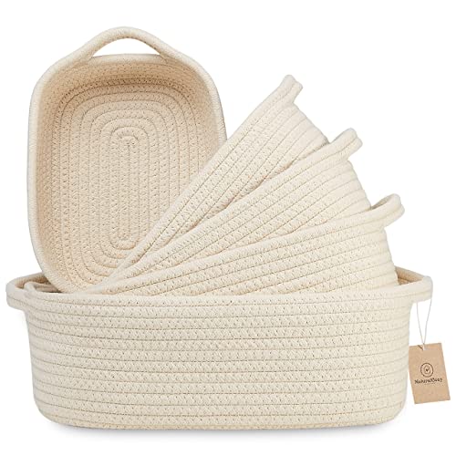 NaturalCozy 5-Piece Rectangle Storage Basket Set- Natural Cotton Rope Woven Baskets for Organizing! Small Basket for Montessori, Baby Nursery, Dog Toy Baskets, Cat Toy Box, Bathroom Organization Bin - color: Beige