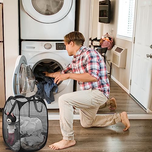 Collapsible Pop Up Laundry Hamper, Extra Large Mesh Foldable Laundry Basket Bag, 28" x 16" x 16", 2 Pack (Black + Blue) - color: 2P Black+Blue