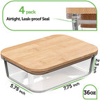 Glass Food Storage Containers with Bamboo Lids (4 Pack, 36 Ounce) Eco Friendly Meal Prep Containers Airtight – Plastic Free, BPA Free