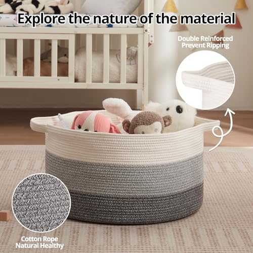 OIAHOMY 105L Blanket Basket for Living Room, Large Basket 23.6" x 23.6" x 14.6" with Handle, Laundry Hamper for Blankets, Pillows, Toy Storage for Kids, Dogs - Gradient Grey - color: Gradient Grey, size: 23.6" x 23.6" x 14.6"