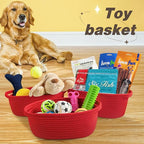 Pro Goleem Small Woven Basket with Gift Bags and Ribbons Durable Baskets for Gifts Empty Small Rope Basket for Storage 12"X 8" X 5" Baby Toy Basket with Handles, Red - color: red