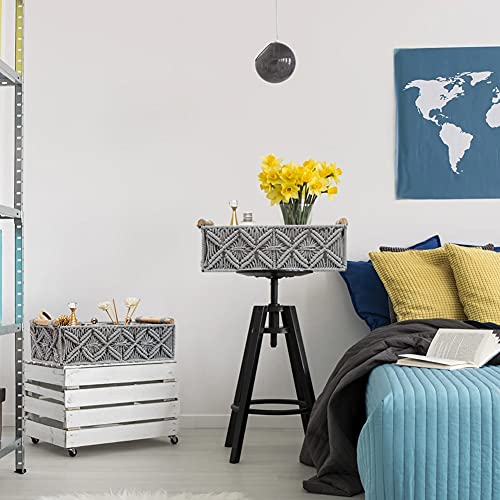 Macrame Storage Basket Boho Decor Baskets for Organizing Woven Decorative for Countertop Toilet Paper Basket for Tank Top for Home Decor Bedroom Nursery Livingroom Entryway (Set of 2,Grey) - color: grey