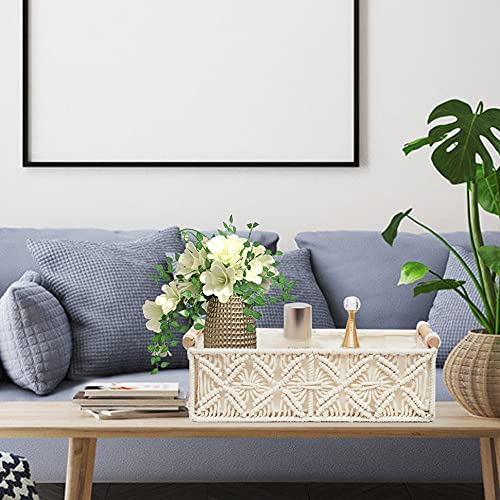 HOSROOME Macrame Storage Basket Boho Decor Baskets for Organizing Woven Decorative for Countertop Toilet Paper Basket for Tank Top for Home Decor Bedroom Nursery Livingroom Entryway (Set of 2) - color: white