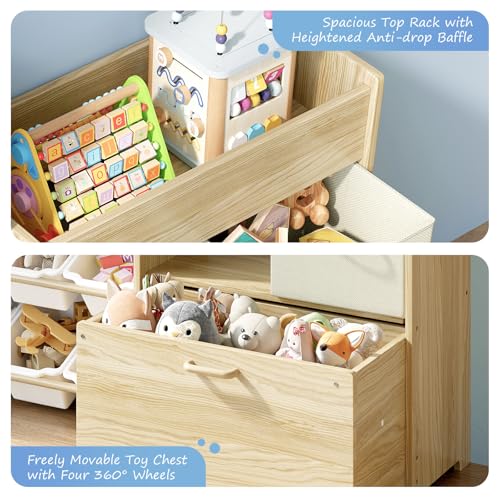 EXPERLAM Toy Storage Organizer for Kids, 9-Bin Toy Organizer with 2-Drawers, Movable Toy Chest and Top Rack, Multifunctional Kids Bookshelf and Toy Storage for Playroom, Bedroom, Nursery, White - style: White Bins