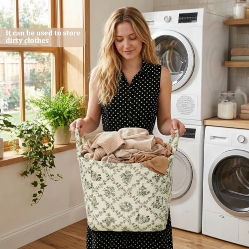 Floral Fabric Storage Basket Car Interior Storage Basket Underwear Sundries Laundry Baskets Supplies Home Organizer Bag (Green) - color: green 1