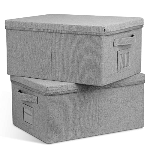 Graciadeco 22.8qt Closet Storage Boxes with Lids Gray Folding Keepsake Storage Bins Stackable Flat Lidded Carboard Storage Contaner for Clothes Barbie Shoes, 2 Pack - color: Grey
