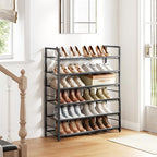 6 Tier Metal Shoe Rack, Tall Shoe Organizer Holds 24-30 Pairs, with Adjustable Flat or Angled Shelves, Shoe Storage Shelf for Closet, Entryway, Garage, Black - size: 6-Tier