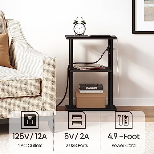 TUTOTAK Small Narrow Side Table with Charging Station, Set of 2 Skinny End Table for Small Spaces, Slim Nightstand with USB Ports and Outlet,Sofa Beside Table with Wheels, Black TB01BK047 - color: Black, size: 2 PC, style: With Plug