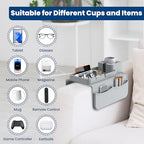ENNVA Couch Arm Cup Holder Tray, Silicone Anti-Slip Sofa Armrest Table with Dual Side Storage Pockets, Drink Holder, Phone Stand & Remote Organizer, Couch Caddy for Wide Armrest (Gray)