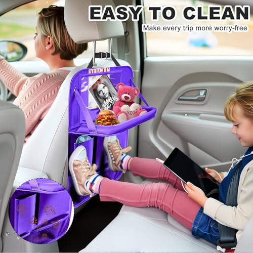 2Pack Car Backseat Organizer with Foldable Table Tray,6 Storage Pockets Car Storage Organizer with Tablet Holder,Car Seat Back Protectors Kick Mats Travel Accessories (Purple) - color: Purple, size: 2 Pack with Food Tray