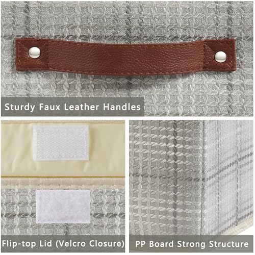 2PCS Storage Boxes with Lid 3D Textured Fabric Storage Bins Closet Organizer Containers Decorative Collapsible Washable Shelf Baskets with Faux Leather Handles (Silver Gray, Small Size) - color: Silver Gray (3D Textured), size: Small (Set of 2)
