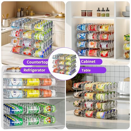 Can Organizer for Pantry, Upgraded Thickened Modular 4 Tier Combinable Can Storage and Beverage Dispenser Rack, Canned Food Organizer Holds 48 Cans, Clear Can Holders for Pantry and FridgeFridge - size: 4 Tiers-12 Pcs