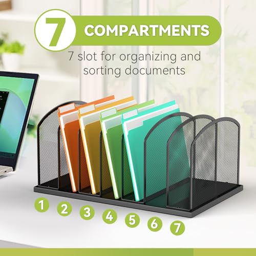 MINDEPOT Desk File Organizer 7 Sections Upright Mesh File Sorter Organizer for Desk, Office Organization File Holder for Home, Office & Classroom (Black, 1Pack) - color: Black, size: 1Pack