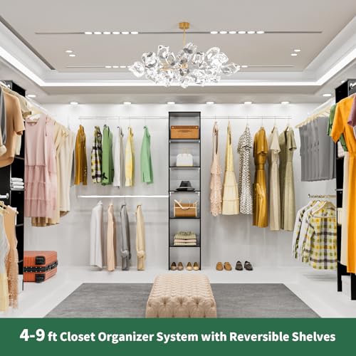 ROOMTEC Closet System, 17" Wide Wall-Mounted Closet Organizer Kit with Wood Storage Tower and 3 Hanging Rods, Wardrobe Closet System for Walk-In Closets, Black - color: Black, size: 17 Inch