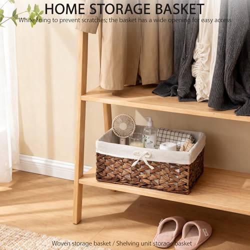 Rectangular Woven Seagrass Storage Bins with Handle,Kingwillow. (water hyacinth, Medium) - size: Medium