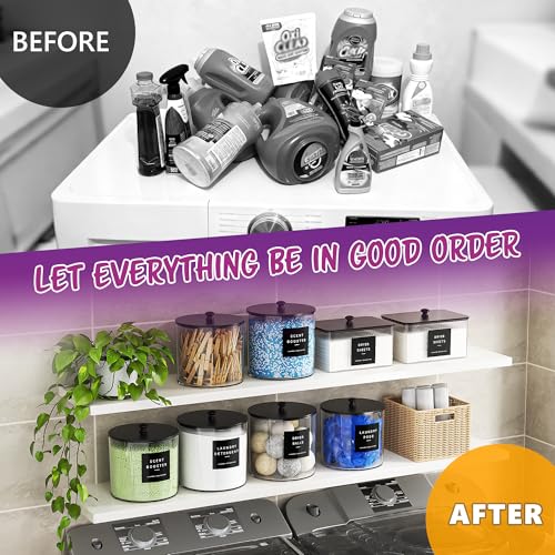 galasily 4 Pack Laundry Pods Container, Clear Laundry Room Organization Containers,Large Acrylic Detergent Powder Storage Containers Black Wooden Lids & Labels, Dryer Sheet Holder - size: 4pack
