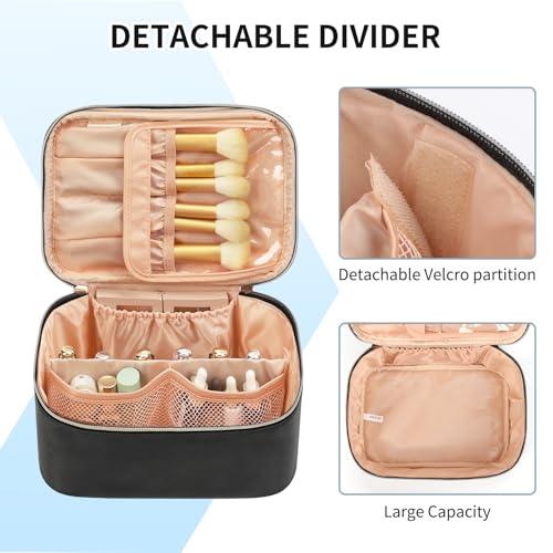 OCHEAL Makeup Bag, Portable Cosmetic Bag, Large Capacity Travel Makeup Case Organizer, Black For Women Toiletry Bag for Girls Traveling With Handle and Divider - color: 001_Black, size: Medium