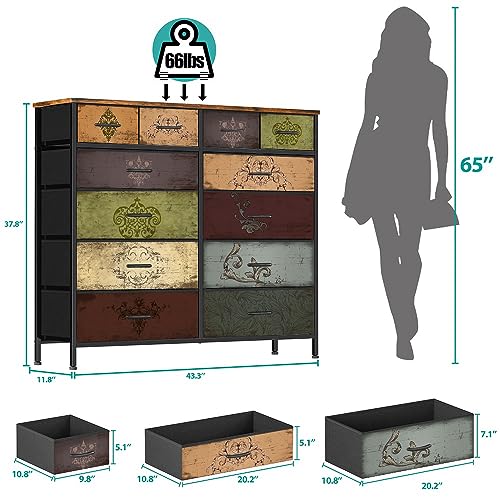 VASICAR Dresser for Bedroom with 12 Drawers, Tall Fabric Drawer Dresser, Chest of Drawers for Closet, Nursery, Bedside, Living Room, Entryway, Hallway (Pattern) - color: Pattern