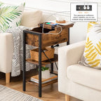 HOOBRO End Table with Charging Station, Narrow Side Table, Flip Top Nightstand with USB Ports and Outlets, Bedside Tables with Shelf for Small Spaces, Living Room, Rustic Brown BF341BZ01 - color: Rustic Brown + Black