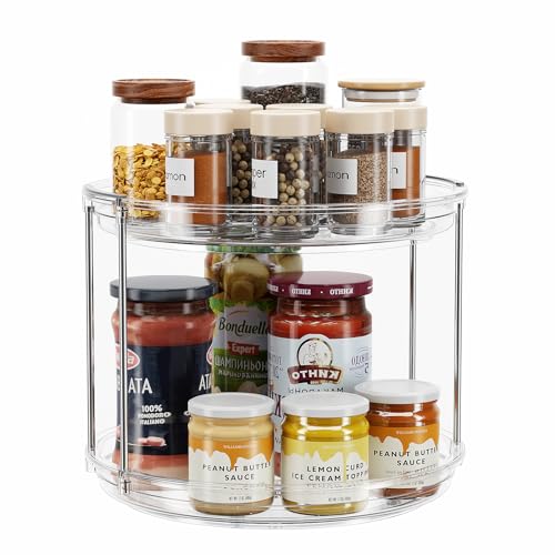 LAMU 2 Tier Lazy Susan Turntable Organizer 9.25'' Rotating Spice Rack Organization for Cabinet, Kitchen, Pantry, Countertop, Bathroom, Vanity, Medicine Cabinet Organizer, Clear - color: Clear, size: 9.25in 1Pack