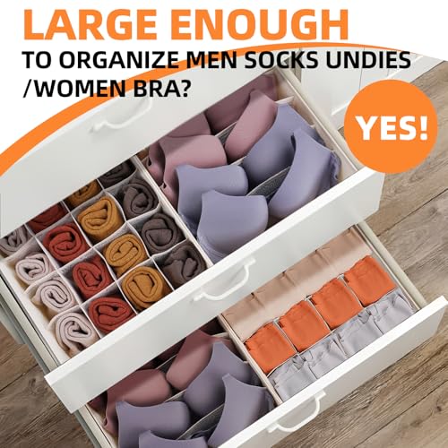 Criusia 6 Pcs Drawer Organizer Clothes - 90 Cells Closet Organizers and Storage for Baby Nursery - Washable Fabric Dresser Organizer Dividers for Sock Underwear Bra Dorm Room Essentials (Beige) - color: Beige, size: 6 Pack & 90 Cells Full Set