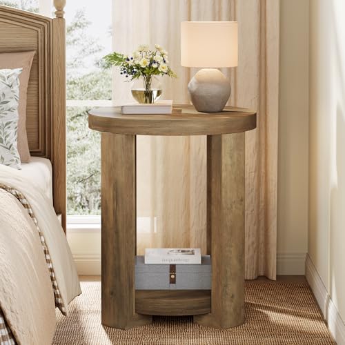 Tribesigns Side Table, 2-Tier Round End Table, Small Bedside Accent Furniture for Living Room, Bedroom (1, Brown)
