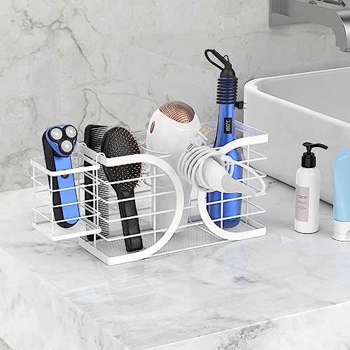 Hair Dryer Holder 3in1 Hair Tool Organizer/Wall Mounted,Cabinet Door or Desk-based Blow Dryer Holder/Height-adjustable Curling Iron Holder/Bathroom Cabinet Organizer for Flat Irons Curling Wand - color: White-a