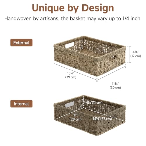 StorageWorks Pantry Baskets, Wicker Storage Baskets for Organizing, Shelves, Pantry Organizers and Storage, Seagrass, 15½"L x 11¾"W x 4 ¾"H - color: Natural (Seagrass), size: 15½"L x 11¾"W x 4 ¾"H