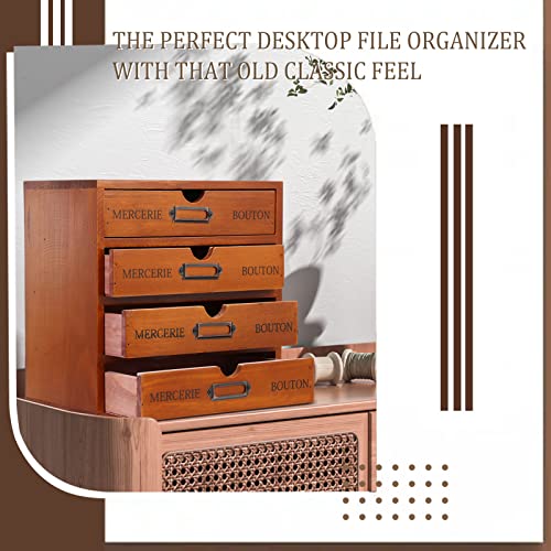 Wesiti 4 Drawer Vintage Wooden Desk Organizer, Apothecary Cabinet Storage Drawers, Rustic Shelf Drawer, Home Office Organizers and Accessories, Embroidery Floss, Craft, Art, Jewelry Storage, Stackable - color: Brown, size: 4 Drawers