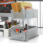 SIMPLE HOUSEWARE 2 Tier Sliding Cabinet Basket Organizer Drawer, Silver - color: Silver, size: 1-Pack