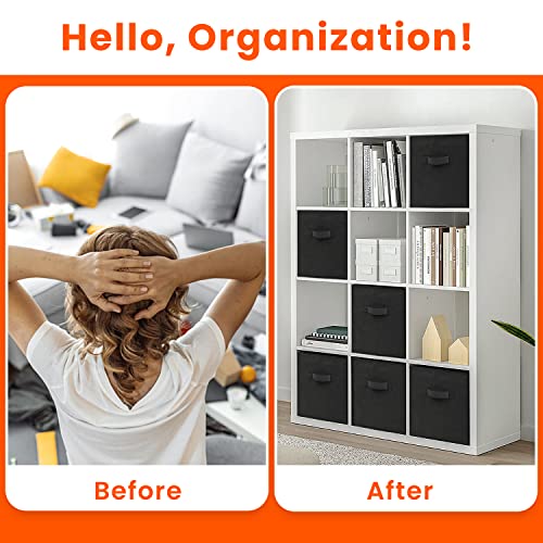 Criusia Large Storage Cubes - 13 Inch Heavy Duty Fabric Storage Bins for Shelves Closet, Cube Organizer - 8 Pack Collapsible Cube Storage Bins Baskets for Organizing Clothes Blankets Toys (Black) - color: Black, size: Large -13 inches