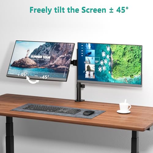 WALI Dual Monitor Stand for Desk, Dual Monitor Mounts for 2 Monitors up to 27 inch, 2 Monitor Desk Mount Holds up to 22 lbs, Height Adjustable Swivel Tilt Rotation, 75x75/100x100mm (M002), Black - size: Dual, style: C-Clamp