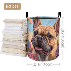 Cute Bulldog Laundry Basket, Floral Design Foldable Oxford Cloth, Waterproof Dirty Clothes Hamper with Handles, Clothing Storage Bucket Toy Organizer for Bathroom Bedroom Dorm, 19.7"x15.7" - style: Bulldog 02