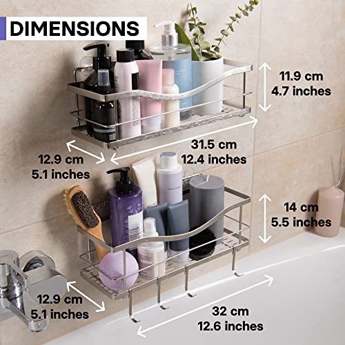 KINCMAX Premium Shower Caddy, Self Adhesive Wall Shower Organizer, 2-Pack No Drill Bathroom Shelves, Rustproof Stainless Steel Shampoo Holder, Storage Rack, Silver - color: Polished Silver, size: 2-Pack Caddies