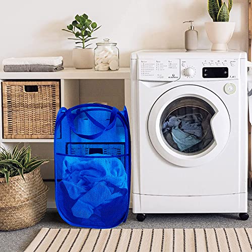 Larpur Mesh Laundry Basket, Pop up Laundry Hamper with Handles, Collapsible Clothes Basket for Travel, College, Dorm, Royal Blue - color: Royal Blue